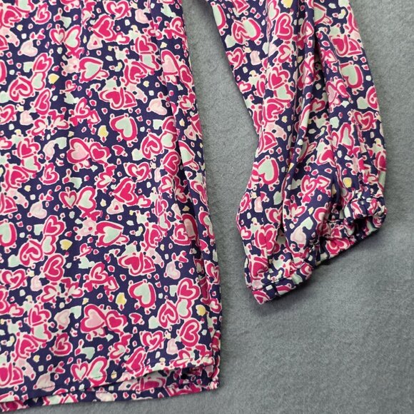 Lilly Pulitzer Shirt Womens Small Navy Pink Silk Heart Print Blouse Preppy Retro - Picture 4 of 12